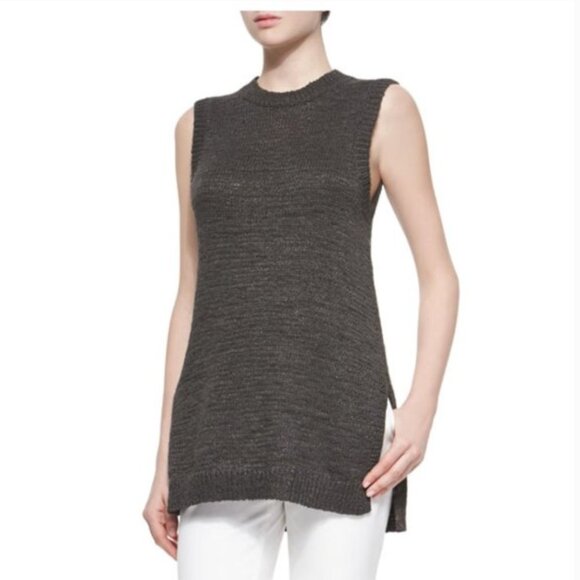 Theory Meenaly Knit Worthy Knit Sweater Womens Medium Gray Crew Neck Sleeveless - Picture 1 of 12